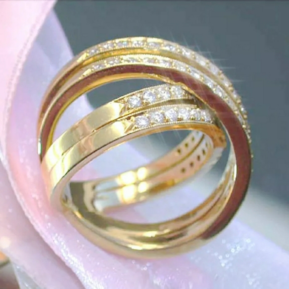 Yellow Gold/White Sapphire Infinity crossover ring. - Picture 8 of 10